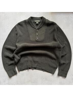 Vintage 1990s Eddie Bauer Forest Green Henley Knit Indie Sweater
